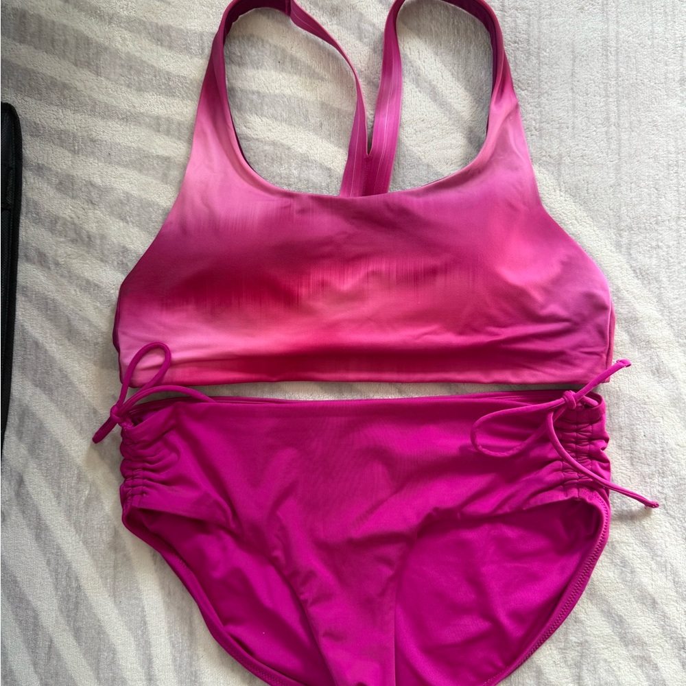 Athleta Malibu A-C size M pink Ombre 2 pc Swimsuit M Cinch Full bikini Small